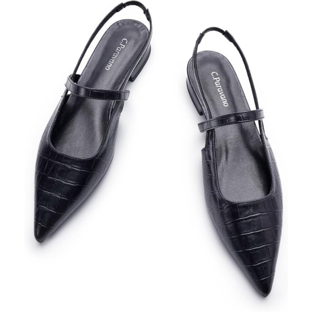C. Paravano Pointed Toe Crozzling Slingback Flats (Freya) Women's Mary Jane NWT